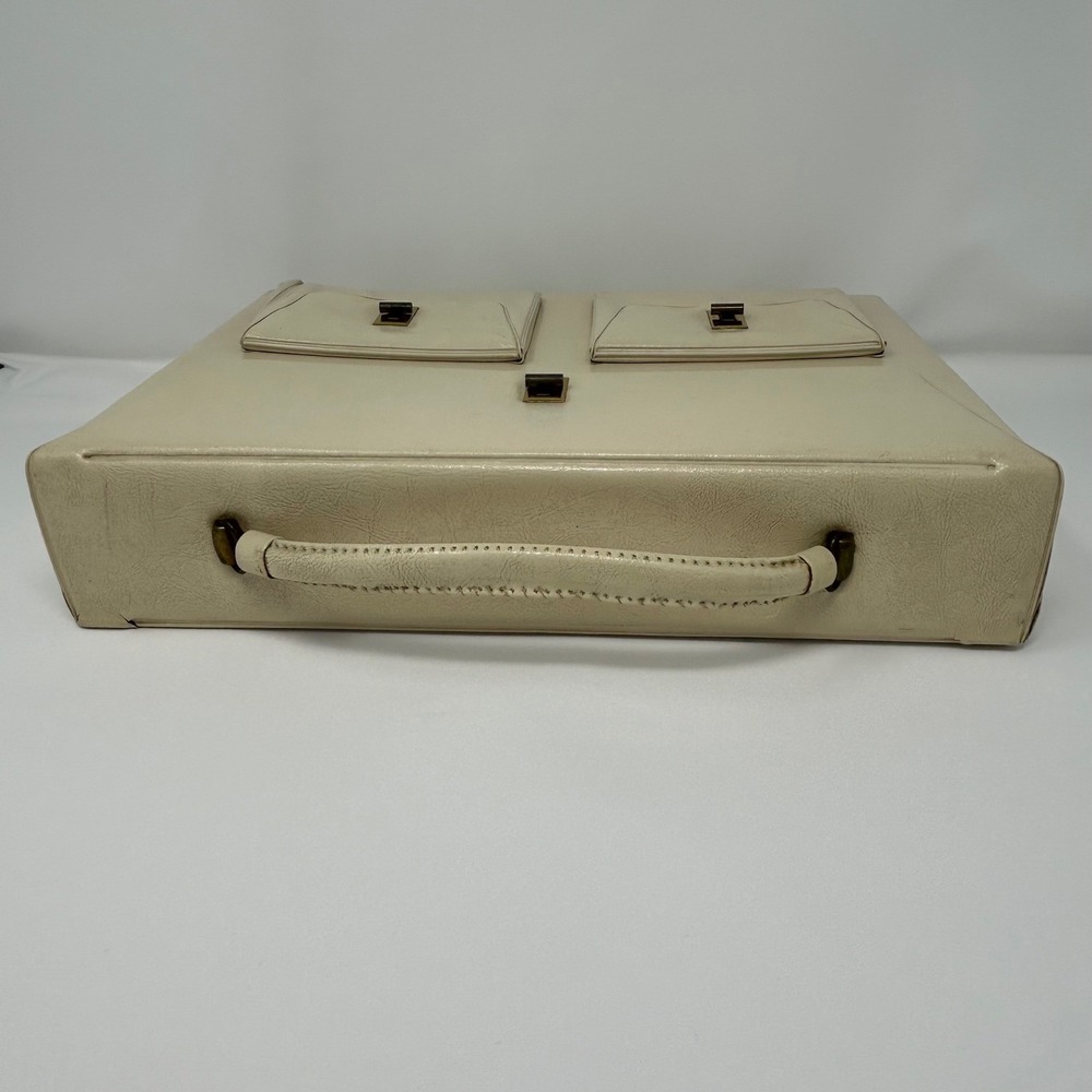 Vintage Midcentury Cream Faux Leather Briefcase Attache Case Top Handle Bag - Picture 7 of 12
